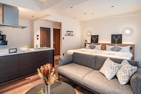 Bed, TV and multimedia, Kitchen or kitchenette, Living room, Photo of the whole room, Seating area, Bedroom
