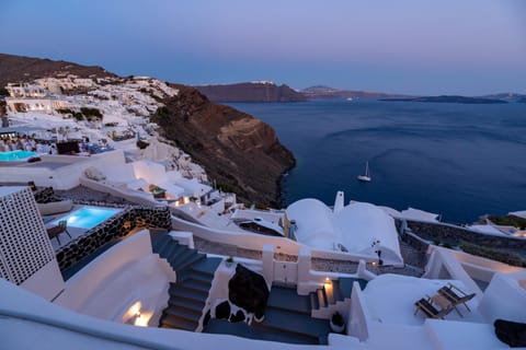 Property building, Patio, Natural landscape, Bird's eye view, View (from property/room), Balcony/Terrace, Pool view, Sea view, sunbed