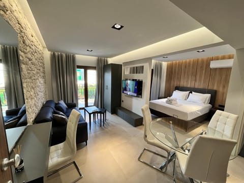 Bed, Living room, Seating area