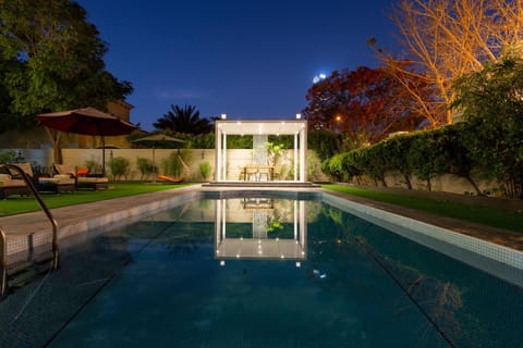 Patio, Night, Bird's eye view, Garden, Garden view, Pool view, Swimming pool