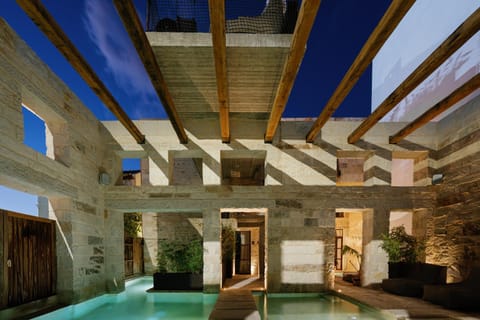 Property building, Night, Swimming pool