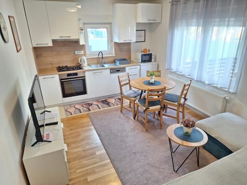 Kitchen or kitchenette, Living room, Seating area, Dining area, dishwasher, stove