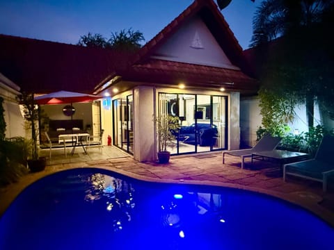 Property building, Night, Swimming pool