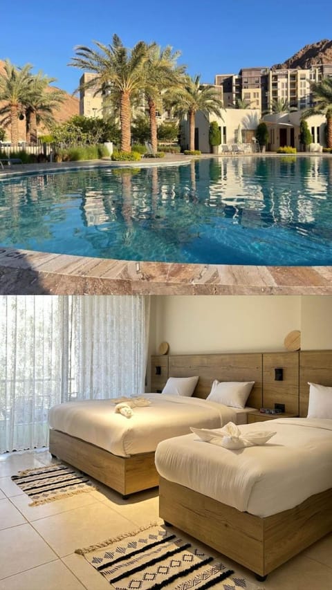 Property building, Bed, Day, Natural landscape, Photo of the whole room, Bedroom, Pool view, Swimming pool, sunbed, towels