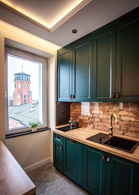 Kitchen or kitchenette, stove