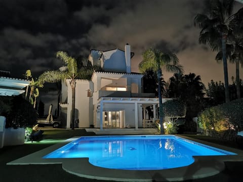 Property building, Night, Pool view, Swimming pool
