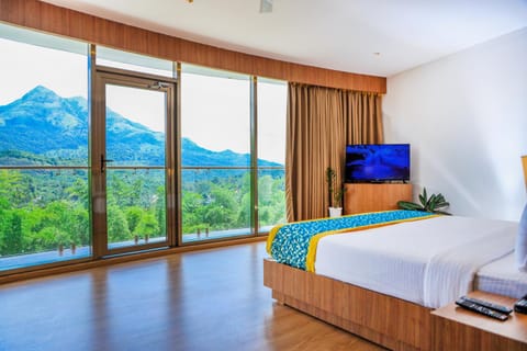 Bed, Natural landscape, TV and multimedia, Photo of the whole room, Bedroom, Mountain view