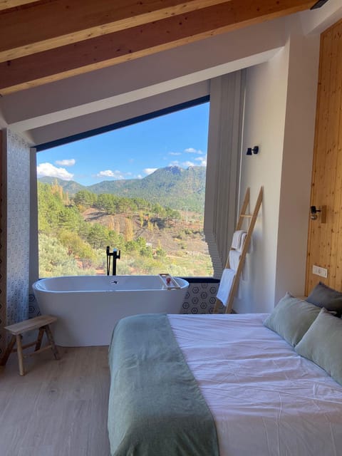 Bed, Natural landscape, Bedroom, Mountain view, Bath