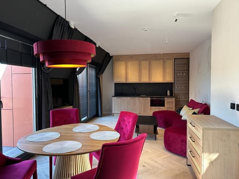 Kitchen or kitchenette, Living room, Dining area, stove