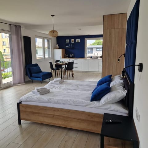 Bed, TV and multimedia, Kitchen or kitchenette, Living room, Photo of the whole room, Seating area, Bedroom, towels