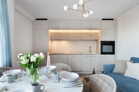 Kitchen or kitchenette, Living room, Seating area, Dining area