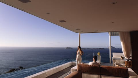 Day, Natural landscape, View (from property/room), Balcony/Terrace, Living room, Seating area, Sea view