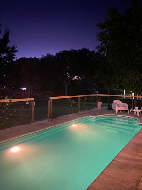 Patio, Night, Natural landscape, Pool view, Swimming pool