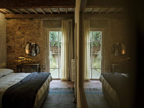 Bed, Bedroom, Inner courtyard view