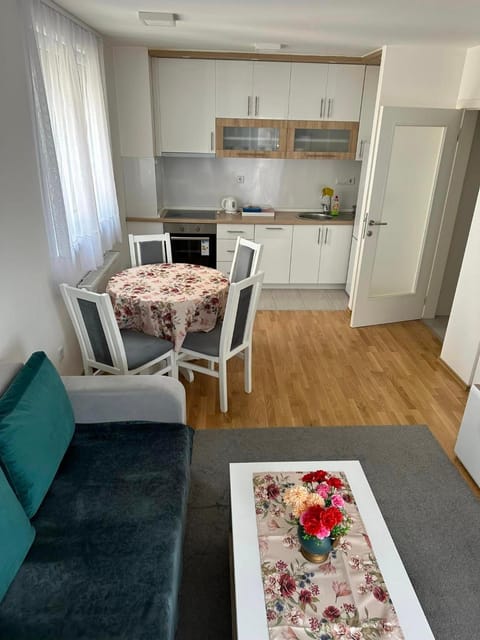 Kitchen or kitchenette, Living room, Seating area, Dining area