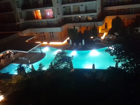 Property building, Night, Pool view, Swimming pool