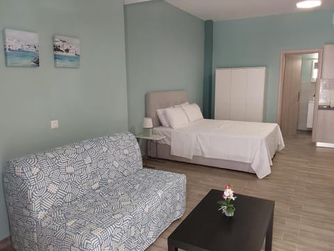 Bed, Living room, Seating area