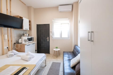 Bed, TV and multimedia, Kitchen or kitchenette, Living room, Photo of the whole room, Seating area, Bedroom, minibar, towels, wardrobe, air conditioner