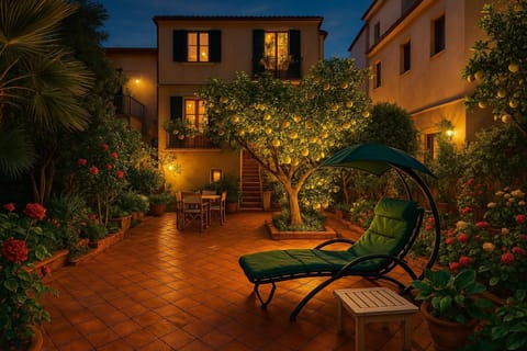 Property building, Patio, Spring, Night, Garden, Living room, Seating area, Garden view, sunbed