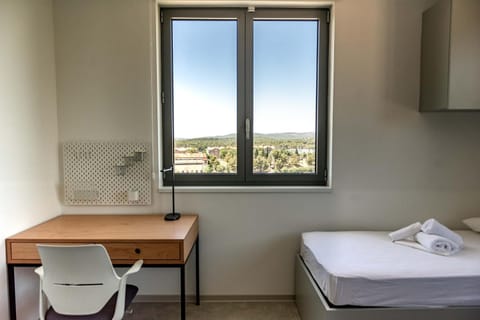 Bed, View (from property/room), hair dresser, towels