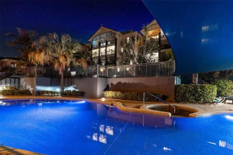 Property building, Night, Swimming pool