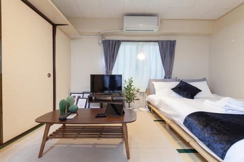 Bed, TV and multimedia, Seating area, Bedroom, towels, air conditioner