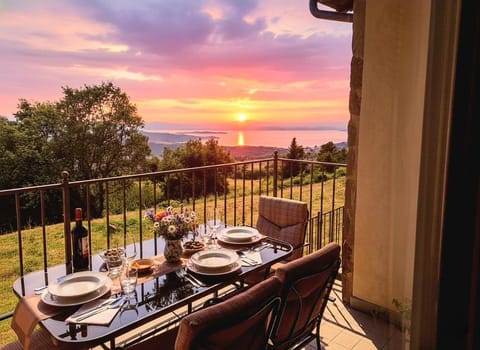 Patio, Day, Natural landscape, View (from property/room), Balcony/Terrace, Dining area, Mountain view, Sea view, Sunrise, Sunset