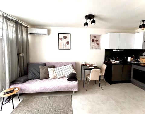 Kitchen or kitchenette, Living room, Seating area, Dining area