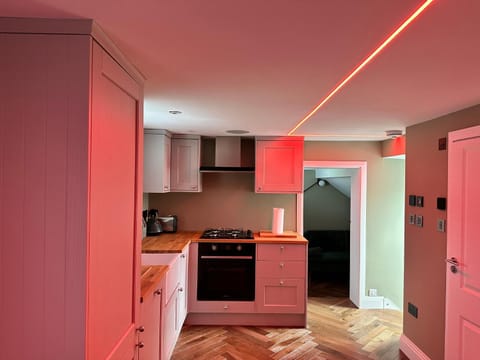 Kitchen or kitchenette, dishwasher, oven, stove