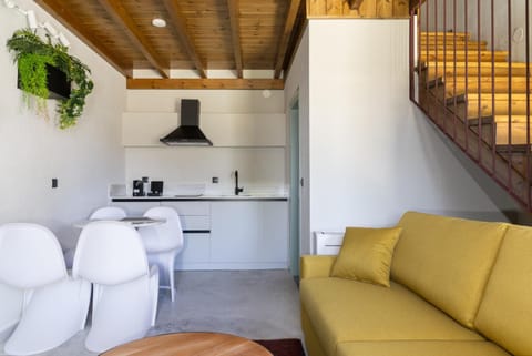 Kitchen or kitchenette, Living room, Seating area, Dining area