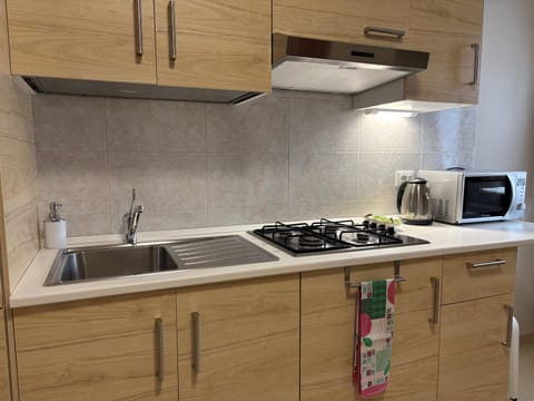 Kitchen or kitchenette, stove