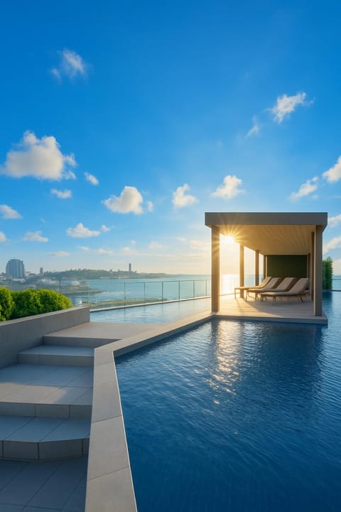 Day, Natural landscape, Pool view, Sea view, Swimming pool, sunbed