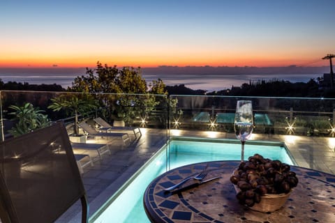 Natural landscape, Balcony/Terrace, Pool view, Sea view, Sunset
