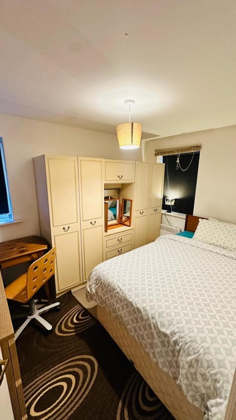 Bed, wardrobe
