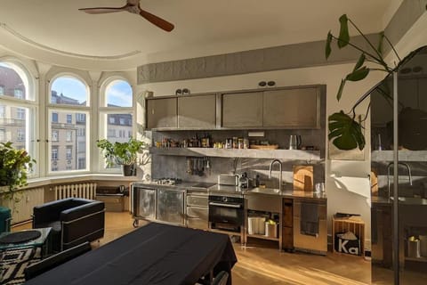 Kitchen or kitchenette, Living room, Seating area, fireplace, minibar, pet friendly, stove