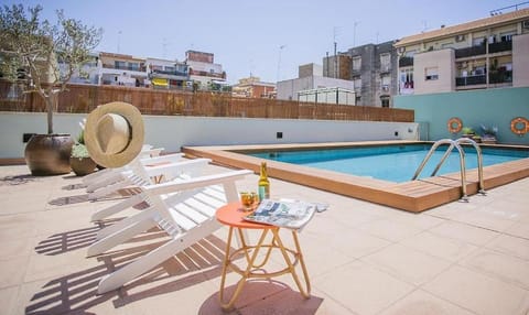 Property building, Patio, Day, View (from property/room), Balcony/Terrace, Pool view, Swimming pool, sunbed