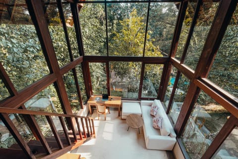 Natural landscape, View (from property/room), Living room, Seating area, Dining area, Garden view