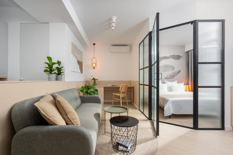 Bed, Living room, Photo of the whole room, Seating area, air conditioner