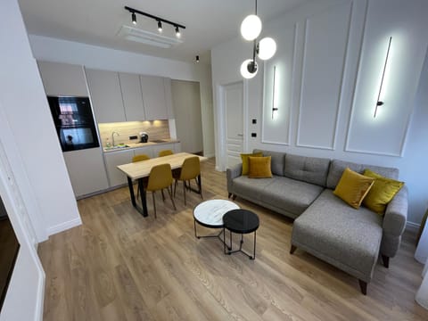 Kitchen or kitchenette, Living room, Seating area, Dining area