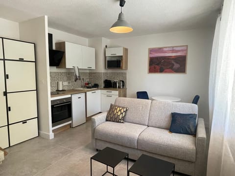 Kitchen or kitchenette, Living room, Seating area, Dining area, stove