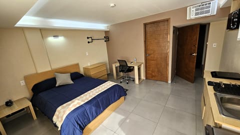 Bed, TV and multimedia, Kitchen or kitchenette, Living room, Photo of the whole room, Seating area, Bedroom, wardrobe, air conditioner