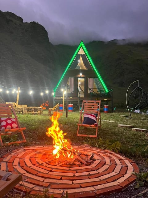 Patio, Night, Text overlay