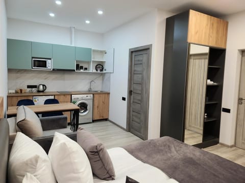 Kitchen or kitchenette, Living room, Photo of the whole room, Seating area, Dining area, stove