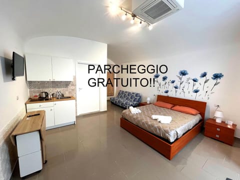 Bed, TV and multimedia, Kitchen or kitchenette, Photo of the whole room, Decorative detail, Bedroom, stove, wardrobe