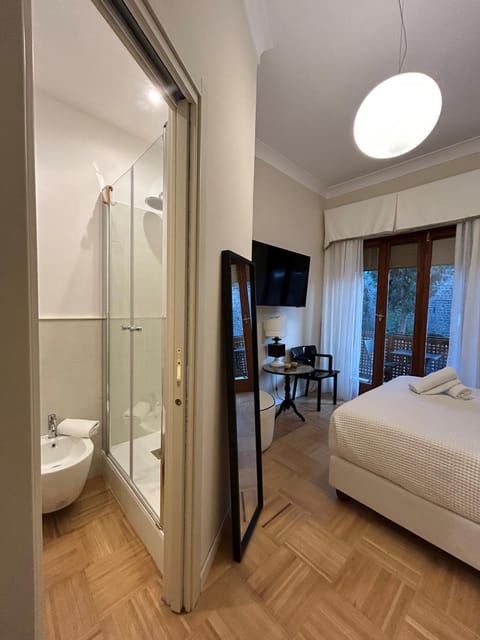 Shower, Bed, Bathroom, Bedroom