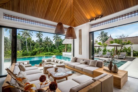 View (from property/room), Living room, Seating area, Pool view