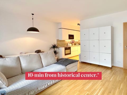 Kitchen or kitchenette, Living room, Seating area, Text overlay