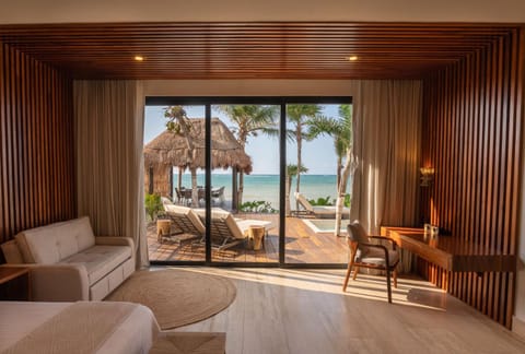 View (from property/room), Balcony/Terrace, Photo of the whole room, Seating area, Beach, Sea view