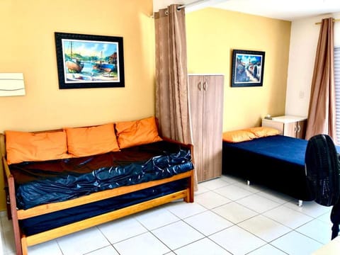 Bed, wardrobe