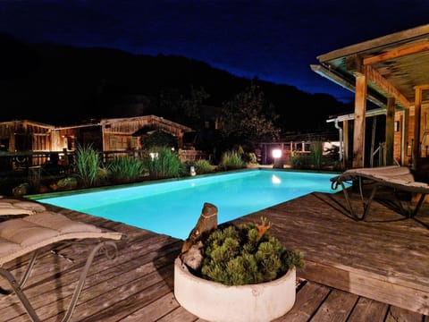 Night, Pool view, Swimming pool